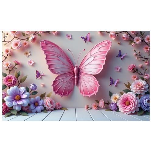 Spring Garden Party Decorations Butterfly Flower Banner Photography Background for Girls Women Bday Party Banner Backdrop Photo Booth Props Decor for Spring Wedding Garden 70.9x43.3INCH