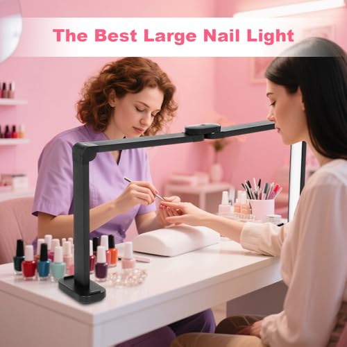 34in Half Moon Light for Nail Desk, Foldable LED Lamp for Nail Art, Tattooing, Craft Making, Stepless Dimming, 3000-6000K Color Temperature Adjustment, 456 Light Beads, Black - color: Black