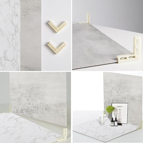 BEIYANG 2 PCS Photo Backdrop Boards with 2 PCS Brackets for Flat Lay or Food Photography Background - color: Marble+ Grey