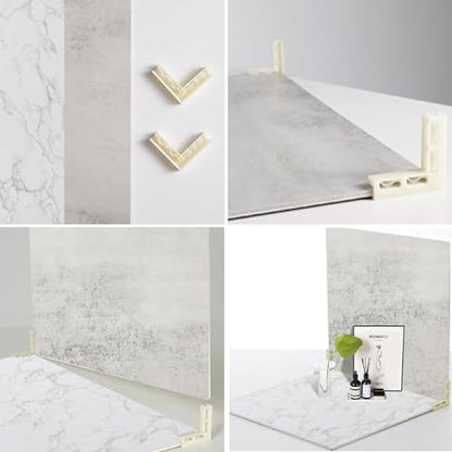 BEIYANG 2 PCS Photo Backdrop Boards with 2 PCS Brackets for Flat Lay or Food Photography Background - color: Marble+ Grey
