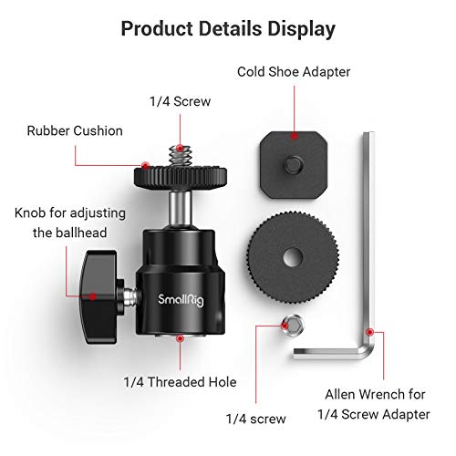 SmallRig 1/4" Camera Hot Shoe Mount, Ballhead Tripod with Additional 1/4" Screw, 2pcs Pack - 2059 - size: 2pcs pack