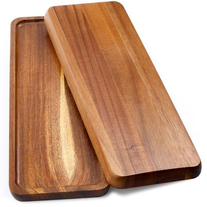 2 Pack Rectangular Wooden Platters, 11.4 x 4.1 Inch Acacia Wood Serving Tray, Long Rectangle Wood Platter Board for Cheese, Snack, Dessert, Food Display Home Decor