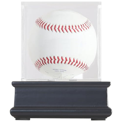 DisplayGifts Baseball Display Case Wooden Lacrosse Ball Stand 98% UV High Protection All -Sides Closure Cube for a Home Run or Autographed Ball Black Bottom - color: Black