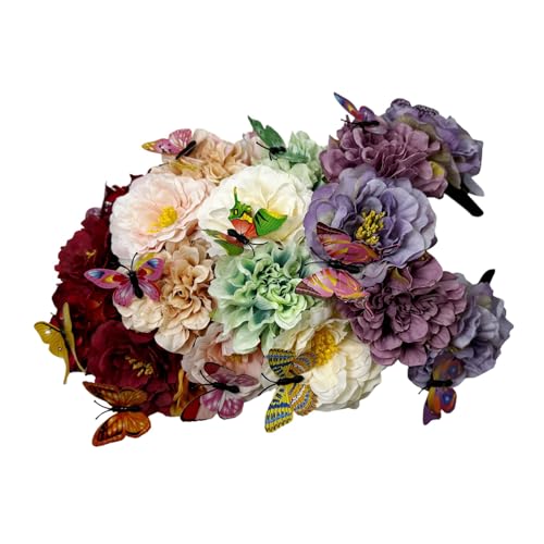 Elegant Butterfly Flower Headband for Women Boho Handmade Rose Floral Crown Wedding Bridal Festivals Cosplay Prom Photo Props Headpiece (B4 green white, Adjustable) - color: B4 green white