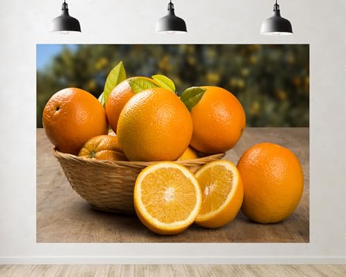 Trykid 8x6ft Fresh Orange Citrus Fruit Backdrop Juicy Summer Food Scene Photography Background Farm Harvest Party Decoration Tapestry Photo Booth Prop Fabric - size: 8x6ft