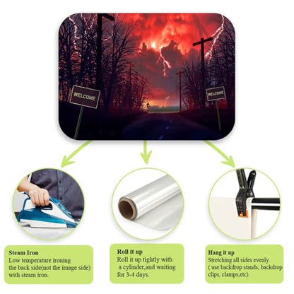 Red Horrors Forest Backdrop Sky Lightning Banner Background Birthday Backgrounds Party Home Decoration Photo Studio Props 82.68x59 in YUNHBDJ855 - size: 82.68*59 IN