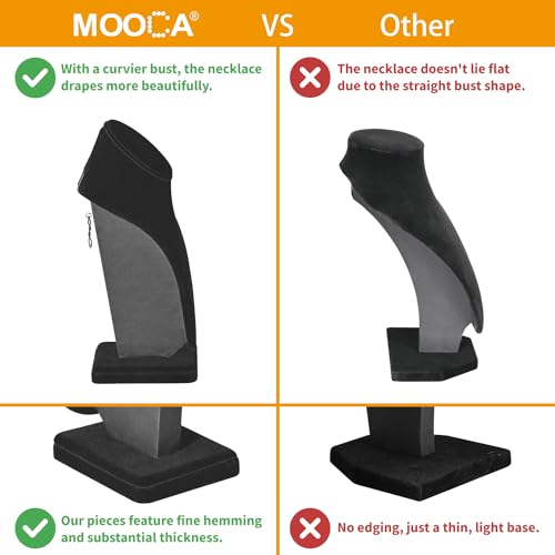 MOOCA 2 Pcs Deluxe Medium Necklace Chain Jewelry Bust Display Holder Stand, Necklaces Display Mannequin, Bust Stand, 6 3/8 W x 4 1/4 D x 10 H in, Black Velvet - color: 2) Black Velvet, 2 pieces