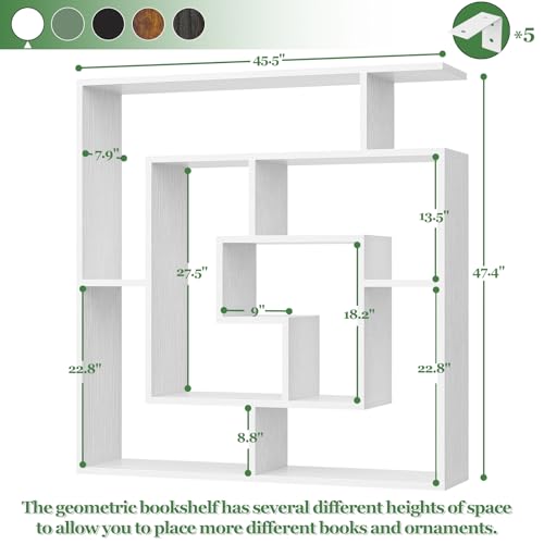 Armocity 6 Tier Display Book Shelf Wall Mounted Bookshelf Freestanding Geometric Bookcase Floating Book Shelves for Wall Bedroom Living Room Home Office, 45.5"(W) * 47"(H), White - color: White
