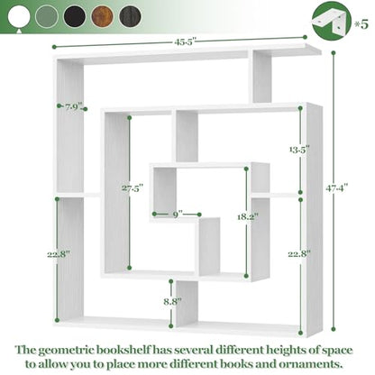Armocity 6 Tier Display Book Shelf Wall Mounted Bookshelf Freestanding Geometric Bookcase Floating Book Shelves for Wall Bedroom Living Room Home Office, 45.5"(W) * 47"(H), White - color: White