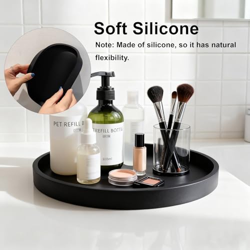 Silicone Bathroom Tray - 9-Inch Round Vanity Tray, Suitable for Candles, Perfumes, Soap Dispensers Black - color: Black