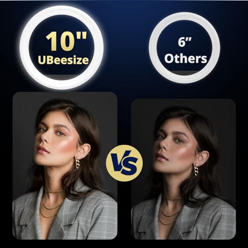 UBeesize 10" Ring Light with Overhead Phone Mount, LED Selfie Light with Stand and Phone Holder, Desk Light for iPhone, Desk Tripod for Video Recording, YouTube, TikTok, Live Stream, Cooking, Vlog - style: Desk-mounted