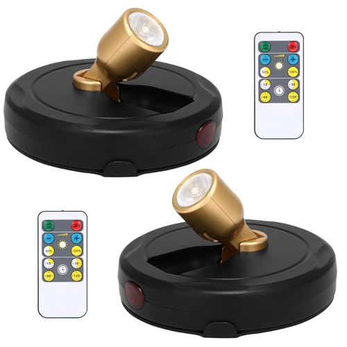Wireless Spotlight Battery Operated, LED Picture Light, Accent Spot Light for Indoor Plant Tree, Puck Lights with Remote and Timer, Stick Display Uplighting for Painting Dartboard Wall Decor Art Photo - color: Black+Gold