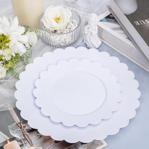 SUT 72-Pack 10.25 Inch White Heavy Duty Plastic Dinner Plates, Disposable Plates, Scallop Plates for Parties, Events, and Occasions - color: White, size: 10.25 Inch