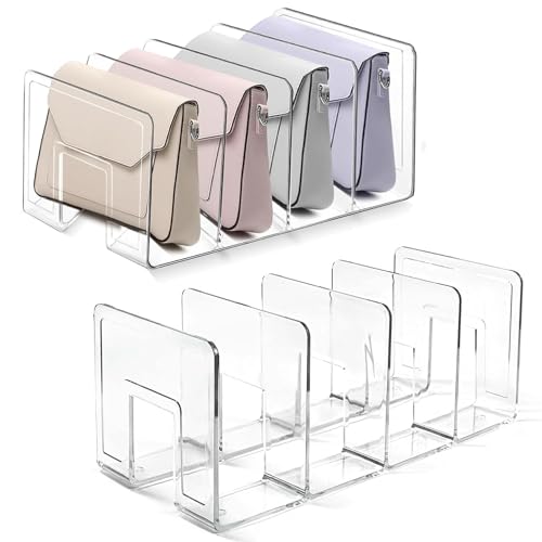 2 Pcs Acrylic Clear Purse Storage Organizers, 4 Sections Dividers in Bedroom Office (bright) - color: bright