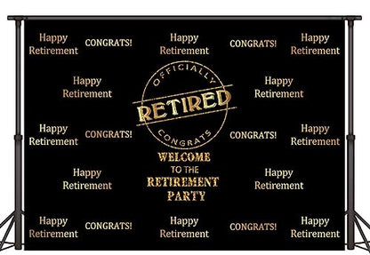 Officially Retired Black Golden Banner Backdrop for Photography, 5x3FT, Happy Retirement Party Background, Photo Booth Studio Props RBJMYLU222 - size: polyester microfiber fabric-5x3ft