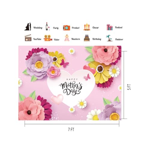 CHAIYA 7X5ft Mother's Day Background Pink Flower Love Background Festival Party Decoration Activity Gift Banner Photo Booth Photo Props CY-149 - size: 7′x5′