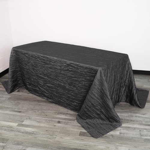 YOUR CHAIR COVERS - 90 x 132 inch Rectangular Crinkle Taffeta Tablecloth - Black, Rectangle Table Linens for 6 ft Rectangular Tables, Wedding Crushed Table Cloth - color: Black, size: 132" x 90" (Rectangular)
