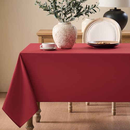 Faux Linen Tablecloths for Rectangle Tables, Burlap Textured Table Cloths Washable Farmhouse Table Cover Water Resistant for Dining, Wedding, Outdoor(Red, 52"×70") - color: Red, size: 52" x 70" (Rectangular)