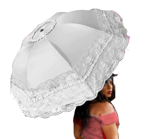WENDIN Vintage Foldable Lace Parasol Gothic Umbrella rain Anti-uv Protection parasol sunblock umbrella dome Photo Props girls women lace umbrellas - color: Manual Begie-2