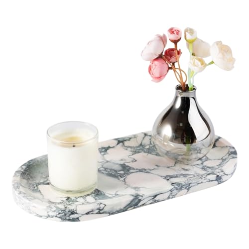 Koville Natural Marble Tray for Bathroom Countertop, Marble Vanity Trays for Perfume, Cosmetics, Jewelry, Decorative Tray for Dresser Organizer, Stone Storage Trays for Bathroom Decor(Grey) - color: Elegant Light Gray, size: 12" x 6" x 0.7"