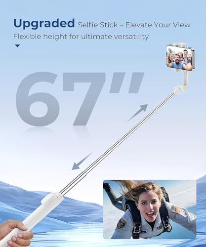 Fuloview 67‘’ Selfie Stick, Phone Tripod with Wireless Remote Control, Portable Selfie Stick Tripod for Photograph, Live Streaming, Video Recording, Compatible with All Cell Phones, White - color: White