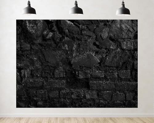 Trykid 10x7ft Dark Stone Brick Wall Texture Backdrop Weathered Monochrome Grunge Surface Abstract Photography Background Industrial Rustic Tapestry Party Decoration Photo Booth Prop Fabric - size: 10x7ft