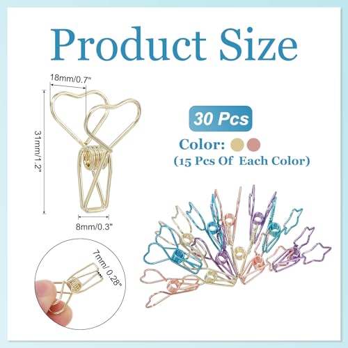 PATIKIL 30Pcs Paper Office Binder Clip, 1.2" Small Metal Wire Hollow Out Paper Clamps Heart Design Long Tail Binder Clips for Photo Clothes Hanging Office Home Food Package, Gold/Rose Gold - color: Gold/Rose Gold