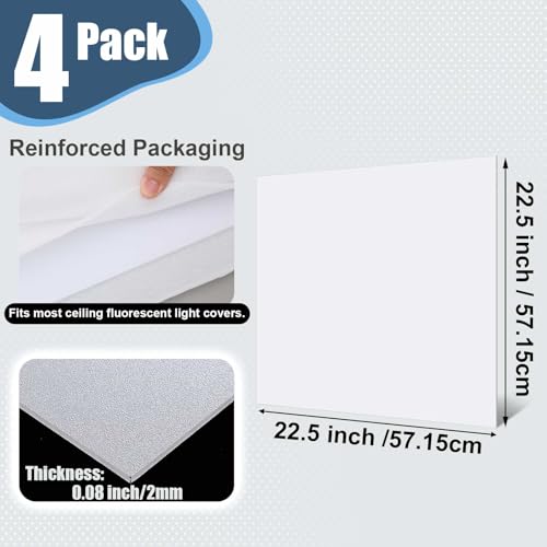 Pushglossy 4 Pack 22.5" x 22.5" x 0.08" Frosted Fluorescent Light Diffuser Panels, Translucent Polystyrene Sheet Replacement for 2x2ft Drop Ceiling Lights for Classroom Office Home - size: 22.5" X 22.5" X 0.08"
