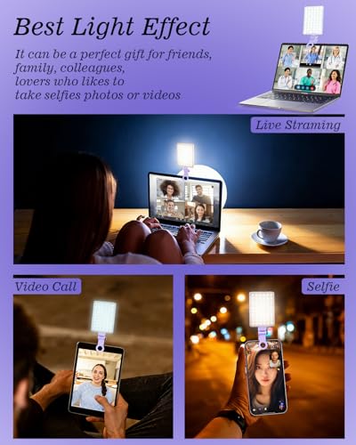 60 LED Portable Selfie Light Video Conference Lighting with Clip & Camera Tripod Adapter Rechargeable 2000mAh CRI 97+, 3 Light Modes for Phone iPhone Webcam Laptop Photo Makeup (Dreamy Blue)