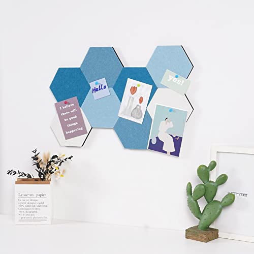LAJAR 8 Pcs Hexagon Felt Bulletin Board Tiles, Self Adhesive Felt Pin Board Wall Tiles for Photos, Pictures, Memos (Cyanine) - color: Cyanine