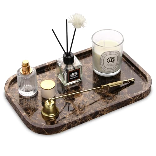 Marble Bathroom Vanity Tray, Natural Marble Home Kitchen Table Tray, Stone Decorative Countertop Serving Organizer for Dresser Coffee Perfume Jewelry Makeup (1, Dark Brown L, 12 * 8 * 0.8) - color: Dark Brown L