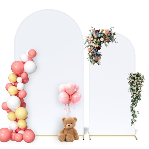 Neatsure Arch Backdrop Stand and Cover Set 2 Pack, 7.2FT, 6FT Metal Photo Balloon Arch Backdrop Stand for Wedding Birthday Party Baby Shower Ceremony Graduation Decoration, White - color: White, size: 7.2FT, 6FT