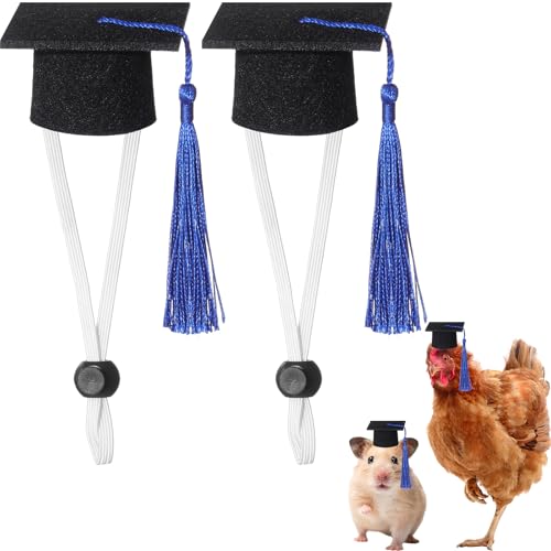 Eccliy 2 Pcs Pet Graduation Caps Mini Bachelor Hats with Tassel for Small Animal Guinea Pigs Hedgehog Bird Turtles Hamster Photo Props Graduation Holiday Festival Party Accessory(Blue) - color: Blue