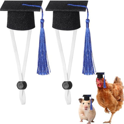 Eccliy 2 Pcs Pet Graduation Caps Mini Bachelor Hats with Tassel for Small Animal Guinea Pigs Hedgehog Bird Turtles Hamster Photo Props Graduation Holiday Festival Party Accessory(Blue) - color: Blue