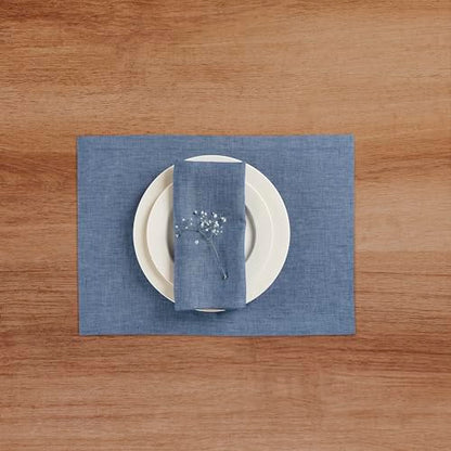 Solino Home Linen Cloth Placemats Set of 4-100% Pure Linen Blue Denim Placemats 14 x 19 Inch for Spring, Summer - Athena - color: 07: Blue Denim, size: 14" X 19" (Set of 4)