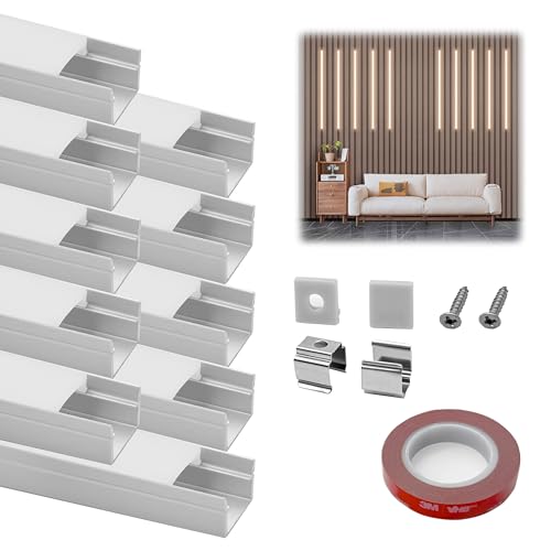 HAMRVL 10-Pack 3.3Ft/1M 10×10mm LED Aluminum Channel System for Wood Slat Wall Panels, U Shape LED Channel Profile with Mounting Accessories, LED Strip Lights Diffuser for Acoustic Panels Home Decor - size: Silver-10Pack 3.3Ft