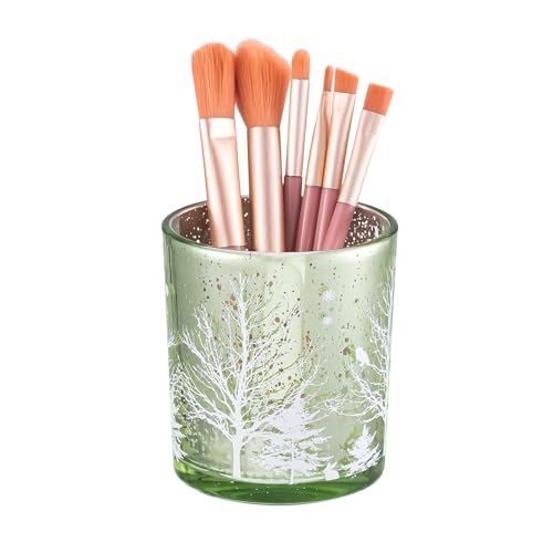 DASITON Makeup Brush Holder Organizer, Crystal Glass Cosmetic Makeup Brushes Storage Holder, Christmas Tree Make Up Brush Cup for Vanity Décor, Small Pen Holders for Desk, Toothbrush Holders (Green) - color: Green