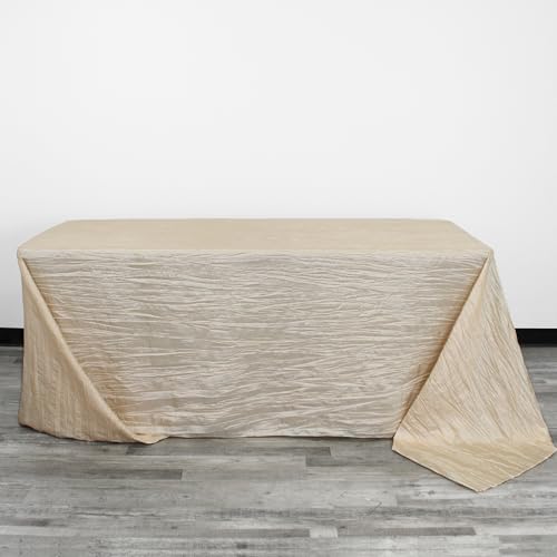 YOUR CHAIR COVERS - 90 x 132 inch Rectangular Crinkle Taffeta Tablecloth - Champagne, Rectangle Table Linens for 6 ft Rectangular Tables, Wedding Crushed Table Cloth - color: Champagne, size: 132" x 90" (Rectangular)