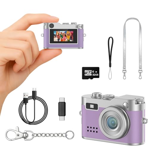 Mini Digital Camera, 1080P HD Tiny Retro Keychain Camera with 32GB Card, 0.96" Screen & OTG Adapter, Vintage Compact Micro Pocket Camera for Travel, Concert, Study Recording, Ideal Gift, Purple - color: Purple-DC26