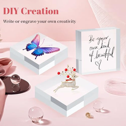4 Pcs Acrylic Base Stand, 3*3*1 Inch Acrylic Blocks for Display Square Cube Riser Display Pedestal Stands Clear Polished Cubes Holder for Jewelry Perfume Ring Collection Props Cake - size: 7.6*7.6*2.5CM