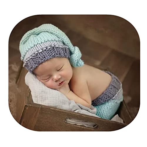 Fashion Cute Newborn Boy Girls Baby Costume Outfits Photography Props Hat Pants - color: Lake Blue
