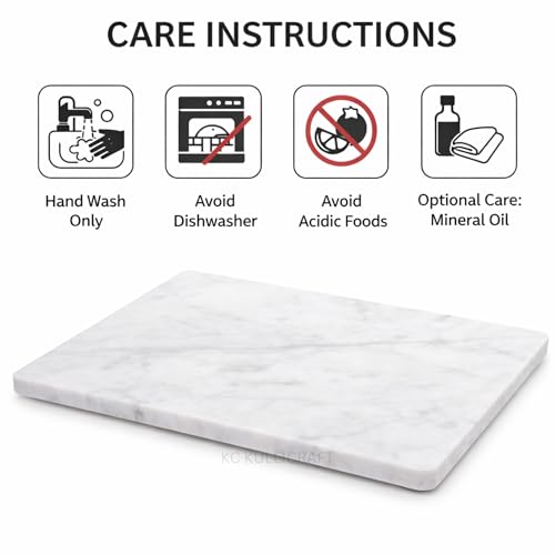 KC KULLICRAFT 8×12 Inches White Marble Cheese & Charcuterie Serving Board – Natural Marble Cutting Board & Pastry Slab with Non‑Slip Feet – Premium Stone Kitchen Tray Gift. - color: White, size: 12"L x 8"W