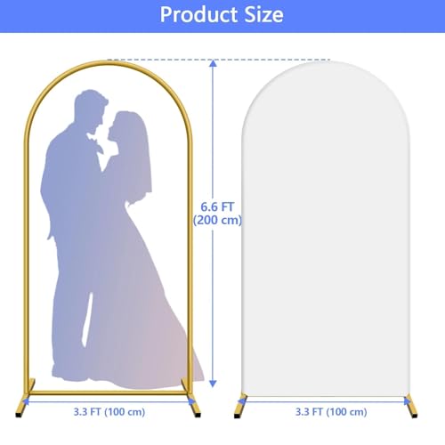 Metal Arch Backdrop Stand and Cover Set 6.6 ft, Wedding Arch Stand with White Cover for Party, Birthday, Wedding, Bridal Shower, Baby Shower (White, 6.6 ft) - color: White, size: 6.6FT