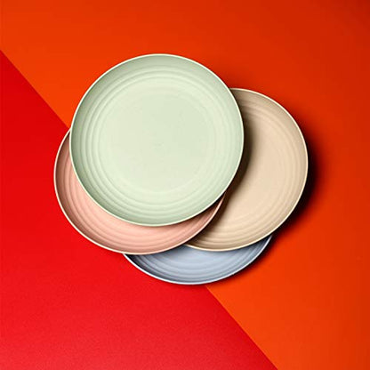 CAMBUY Wheat Straw Plates Lightweight Unbreakable Dinner Dishes Plates Set Dishwasher & Microwave Safe (Large 4 Pack 8') - color: Large Multicolour