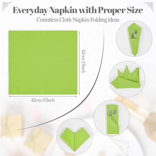 PLOYMONO Grass Green Heavy Duty Cloth Napkins - 17 x 17 Inch Solid Washable Polyester Dinner Napkins - Set of 8 Napkins with Hemmed Edges - Great for Weddings, Parties, Banquets Dinner & More - color: Grass Green