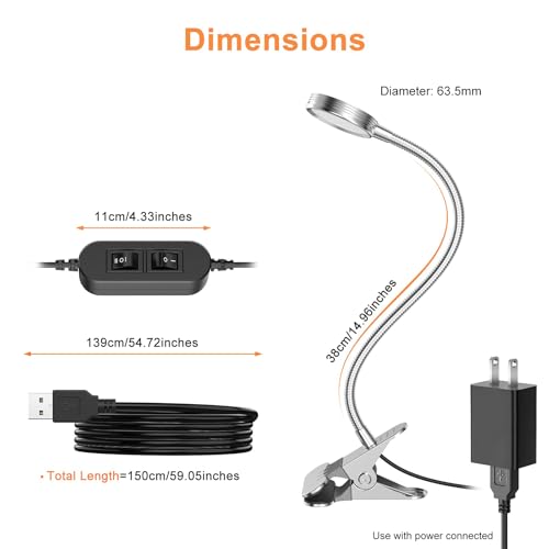 LEPOWER Clip on Light/Reading Light/Book Lights/Desk Lamp Color Changeable/Night Lights Clip on for Desk, Bed Headboard and Computers, Adapter Included, Silver - color: Silver