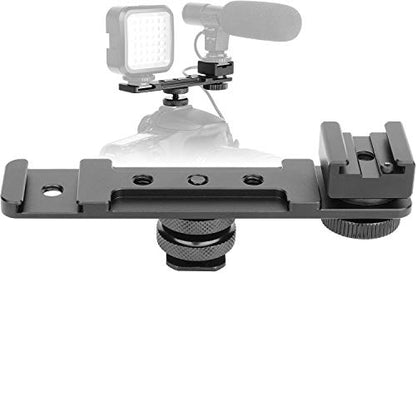 ChromLives Hot Shoe Extension Bar Mount, Cold Shoe Extension Flash Bracket, Dual Straight Mount Flash Bracket Compatible with Nikon Canon Sony Olympus DSLR Camera Camcorder DV - color: Camera flash bracket