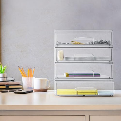 Sorbus Acrylic Storage Containers - 4 Pack, Stackable Storage Bins Set for Bathroom Organization - Clear Acrylic Drawer Organizers - Makeup Case Pull-Out Drawers (12.1’’ Wide) - size: 4 Pack, 12.1’’ Wide
