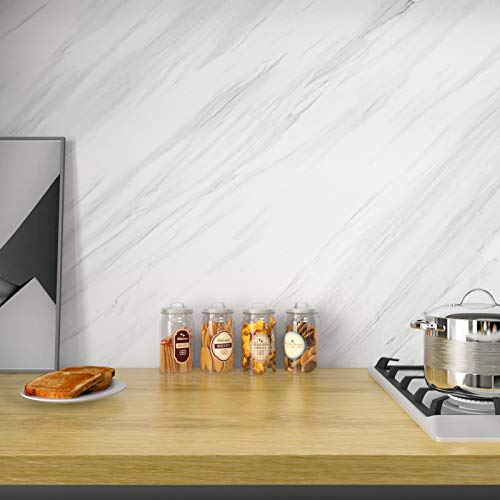 Stickyart 36"x160" Extra Wide Marble Countertop Peel and Stick White Marble Wallpaper Removable Kitchen Vinyl Countertop Wrap Waterproof Self Adhesive Laminate Counter Top Sheet for Counter Desk