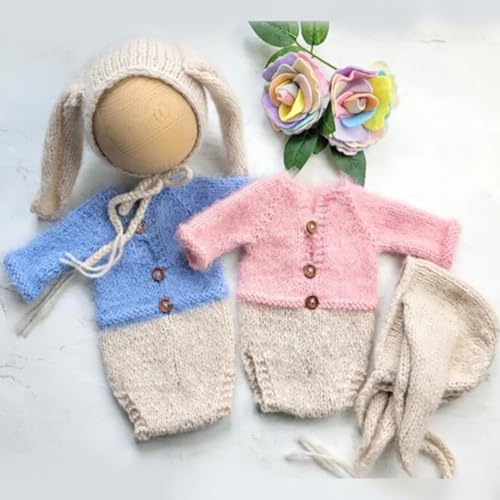 Newborn Photography Outfits Boy Girl Baby Photography Props Easter Bunny Rabbit Knit Newborn Outfits Photo Prop - color: Blue
